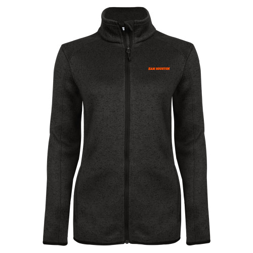  Womens Black Heather Fleece Jacket - Sam Houston Wordmark EMB