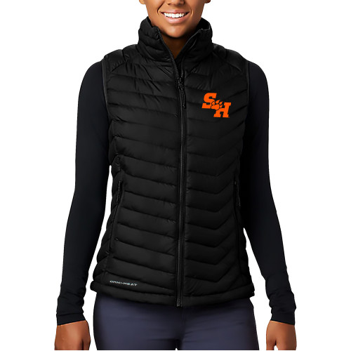  Columbia Womens Black Powder Lite Vest - Primary Athletics Mark EMB