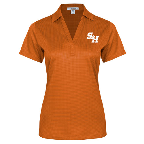  Womens Orange Performance Fine Jacquard Polo - Primary Athletics Mark EMB