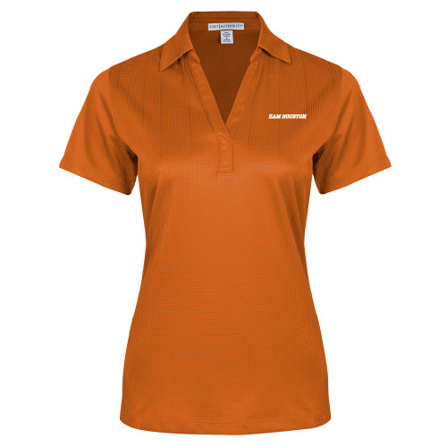  Womens Orange Performance Fine Jacquard Polo - Sam Houston Wordmark EMB