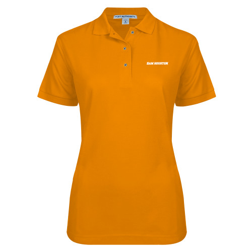  Womens Silk Touch Orange Pique Polo - Sam Houston Wordmark EMB