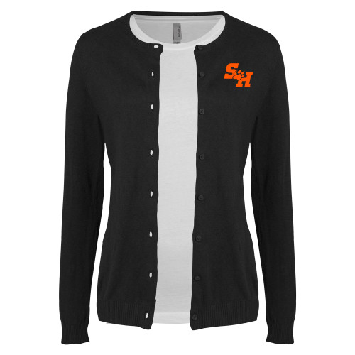  Womens Black Cardigan Sweater - Primary Athletics Mark EMB