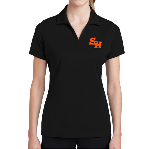  Womens Black Dry Mesh Polo - Primary Athletics Mark EMB