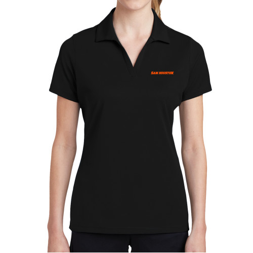  Womens Black Dry Mesh Polo - Sam Houston Wordmark EMB