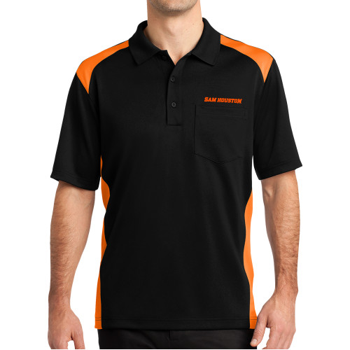  Black/Tennessee Orange Colorblock Pocket Polo - Sam Houston Wordmark EMB