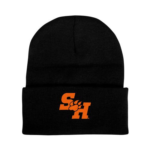  Black Knit Beanie w/Cuff - Primary Athletics Mark EMB