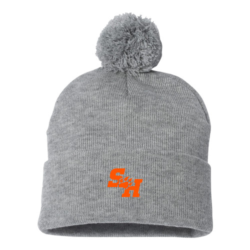  Sportsman Heather Grey Pom Pom Cuffed Beanie - Primary Athletics Mark EMB