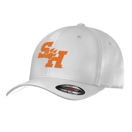  White Flexfit Structured Low Profile Hat - Primary Athletics Mark EMB