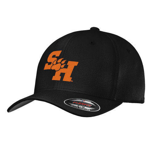  Black Flexfit Structured Low Profile Hat - Primary Athletics Mark EMB