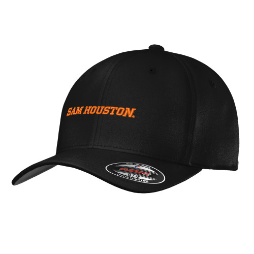  Black Flexfit Structured Low Profile Hat - Sam Houston Wordmark EMB