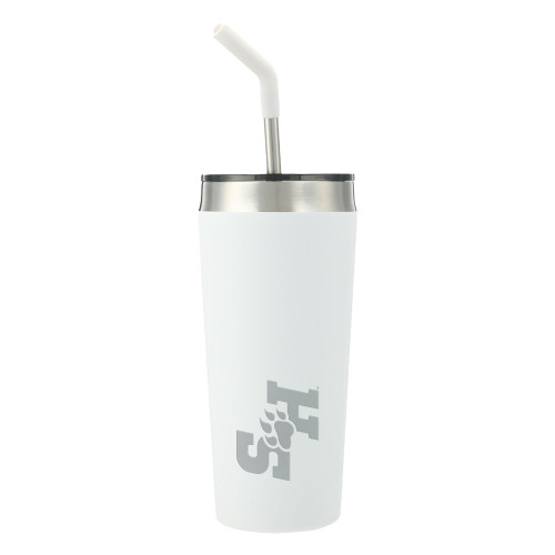  Faye White Vacuum Tumbler w/ Stainless Steel Straw 20 oz - Primary Athletics Mark Engraved