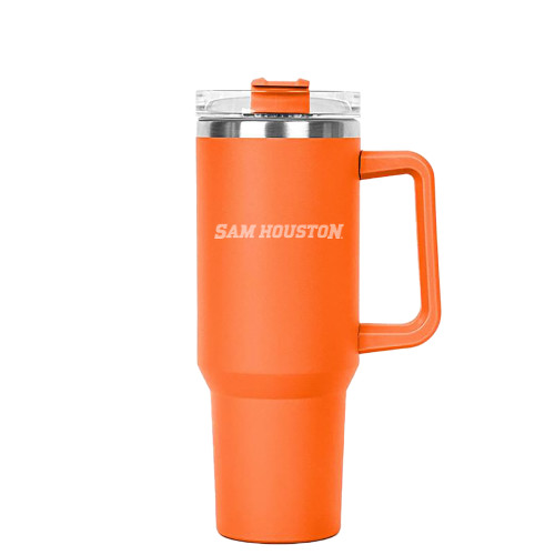  Hippo Orange Mug & Straw Lid with Twist Closure 40 oz - Sam Houston Wordmark Engraved