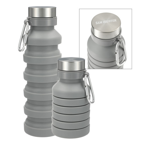  Zigoo Silicone Collapsible Grey Bottle 18oz - Sam Houston Wordmark Engraved