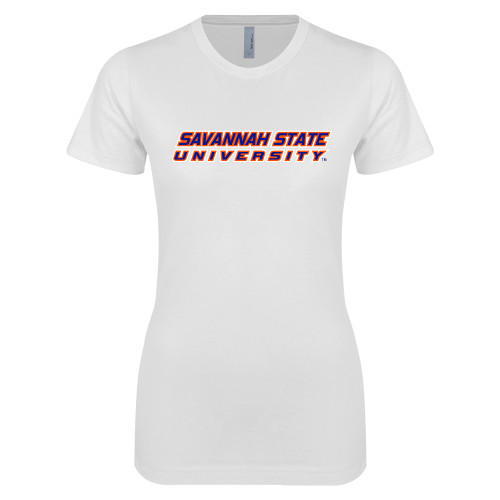  Next Level Womens White Boyfriend Tee - Horizontal Mark