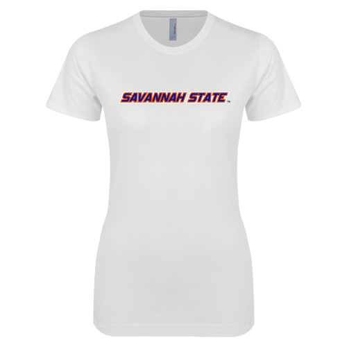  Next Level Womens White Boyfriend Tee - Wordmark