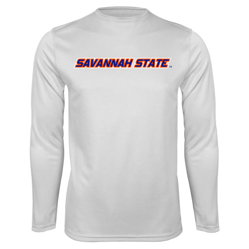  White Performance Long Sleeve Shirt - Wordmark