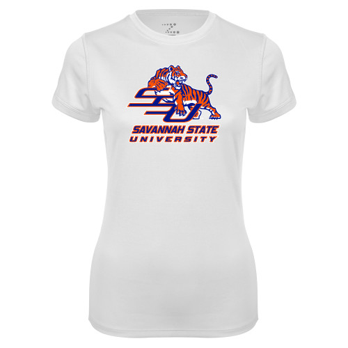  Womens White Performance Tee - Official Logo