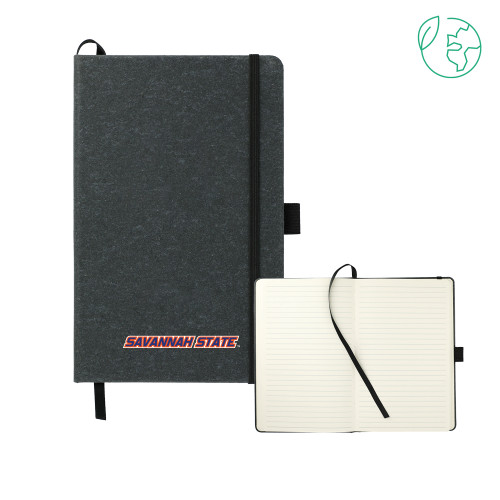  5.5 x 8.5 Black FSC Mix Recycled Leather Bound Journal - Wordmark