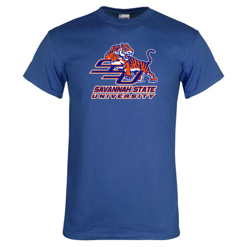  Royal T Shirt - SSU w/ Tiger Savannah  State University Stacked Distressed