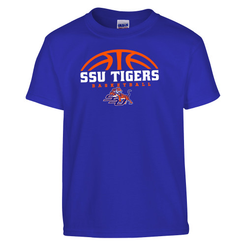  Youth Royal T Shirt - Stacked Basketball Design