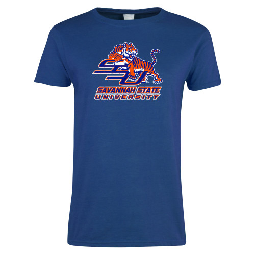  Womens Royal Short Sleeve Tee - SSU w/ Tiger Savannah  State University Stacked Distressed