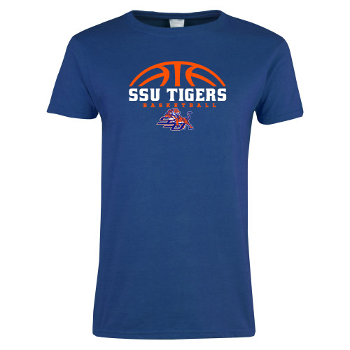  Womens Royal Short Sleeve Tee - Stacked Basketball Design