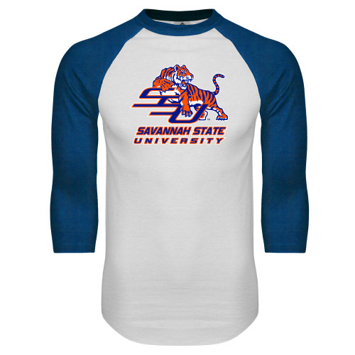 White/Royal Raglan Baseball T Shirt - Official Logo