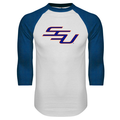  White/Royal Raglan Baseball T Shirt - SSU