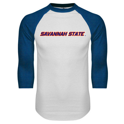  White/Royal Raglan Baseball T Shirt - Wordmark