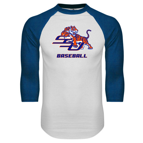  White/Royal Raglan Baseball T Shirt - Baseball