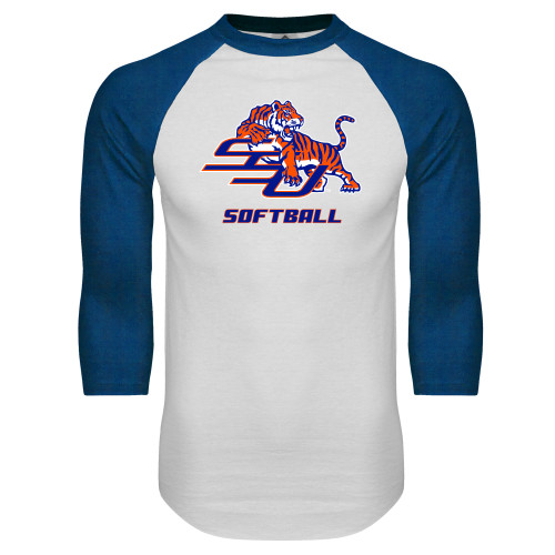  White/Royal Raglan Baseball T Shirt - Softball