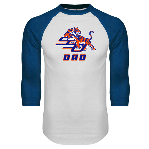  White/Royal Raglan Baseball T Shirt - Dad