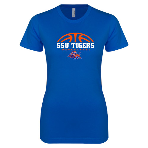  Next Level Womens Royal Boyfriend Tee - Stacked Basketball Design