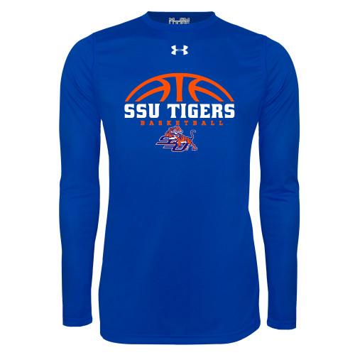  Under Armour Royal Long Sleeve Tech Tee - Stacked Basketball Design