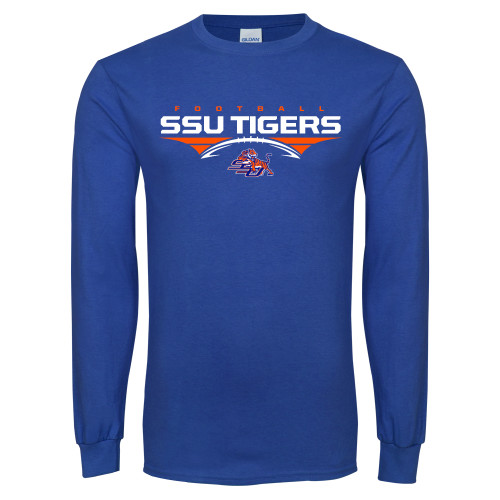  Royal Long Sleeve T Shirt - Stacked Football Design