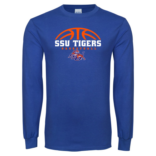 Royal Long Sleeve T Shirt - Stacked Basketball Design