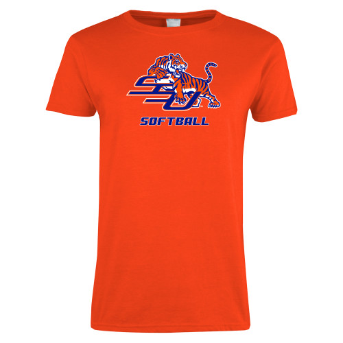  Womens Orange Short Sleeve Tee - Softball