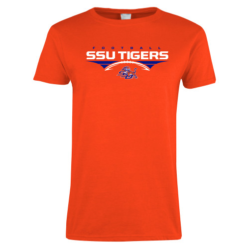  Womens Orange Short Sleeve Tee - Stacked Football Design