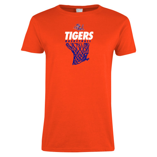 Womens Orange Short Sleeve Tee - Basketball Net Design