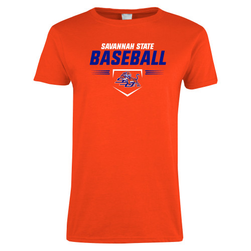  Womens Orange Short Sleeve Tee - Baseball Design