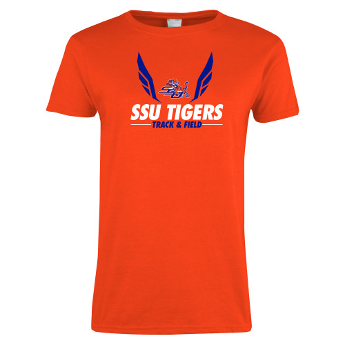  Womens Orange Short Sleeve Tee - Track & Field Design