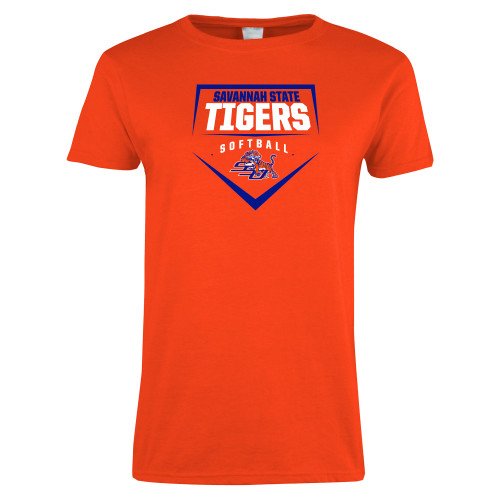  Womens Orange Short Sleeve Tee - Softball Plate Design