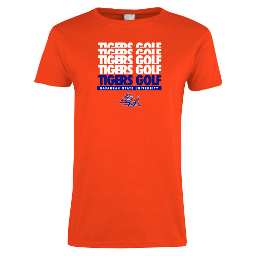  Womens Orange Short Sleeve Tee - Golf Design