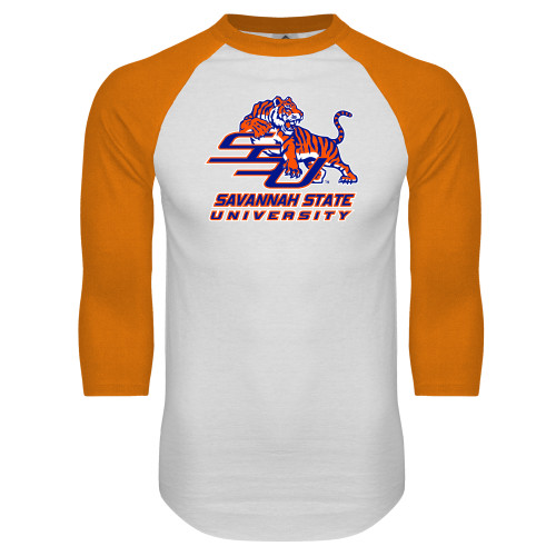  White/Orange Raglan Baseball T Shirt - Official Logo