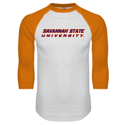  White/Orange Raglan Baseball T Shirt - Horizontal Mark