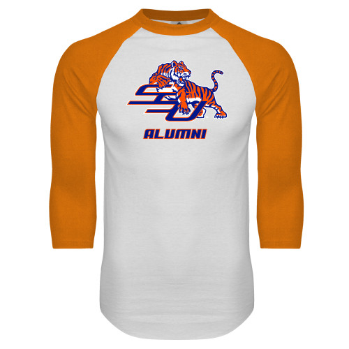  White/Orange Raglan Baseball T Shirt - Alumni