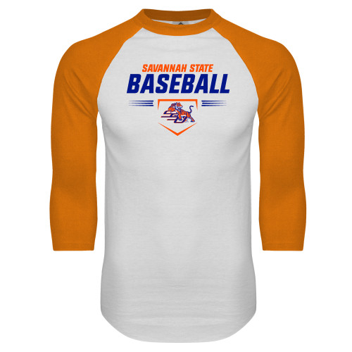  White/Orange Raglan Baseball T Shirt - Baseball Design