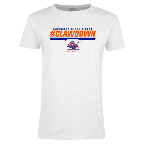  Womens White Short Sleeve Tee - #CLAWDOWN