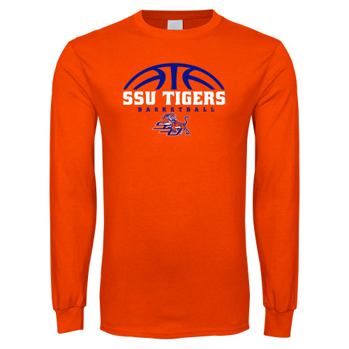  Orange Long Sleeve T-Shirt - Stacked Basketball Design