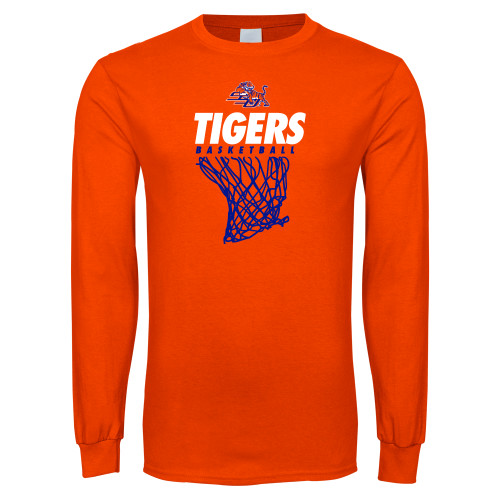  Orange Long Sleeve T-Shirt - Basketball Net Design